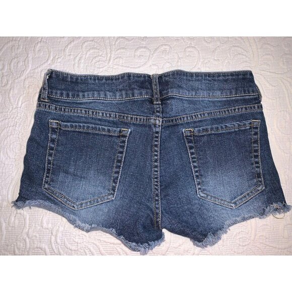 Forever 21 Womens Blue Denim Cutoff Jean Shorts Size 28 With Frayed Hem & Pocket - Picture 4 of 8